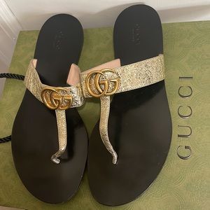 COPY - Gucci Flat Marmont Leather Thong Sandal; Gold; Women’s